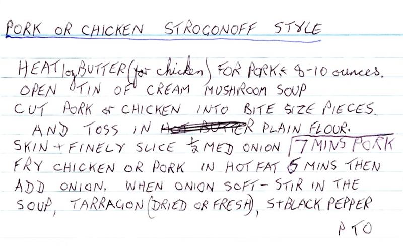 Scan 1 of 2 for Pork or Chicken Strogonoff Style