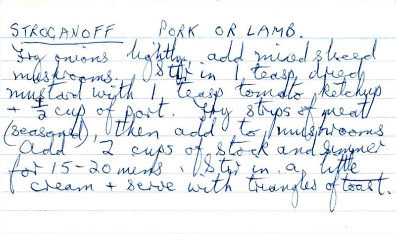 Scan 1 of 1 for Stroganoff - Pork or Lamb