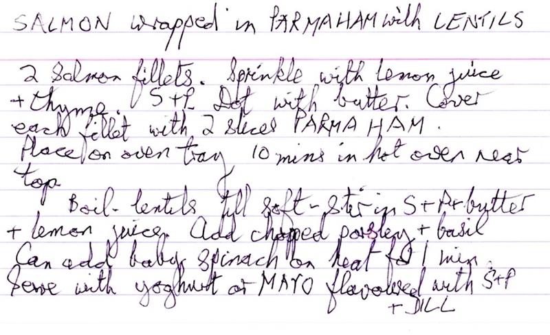 Scan 1 of 1 for Salmon Wrapped in Parma Ham with Lentils