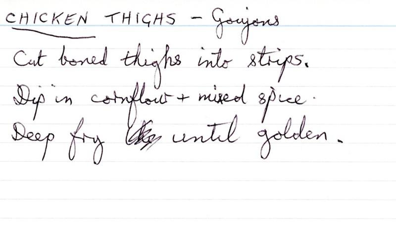 Scan 1 of 1 for Chicken Thighs - Goujons