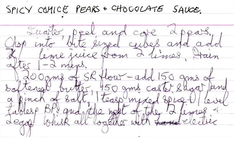 Scan 1 of 2 for Spicy Comice Pears & Chocolate Sauce