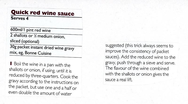 Scan 1 of 1 for Quick Red Wine Sauce