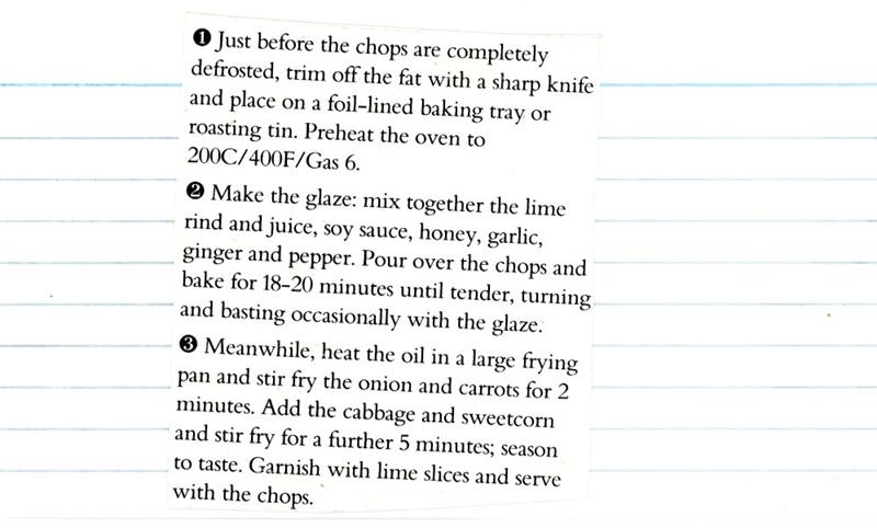 Scan 2 of 2 for Pork Chops with Lime Glaze and Stir-Fried Vegetables