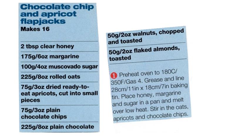 Scan 1 of 2 for Chocolate Chip and Apricot Flapjacks