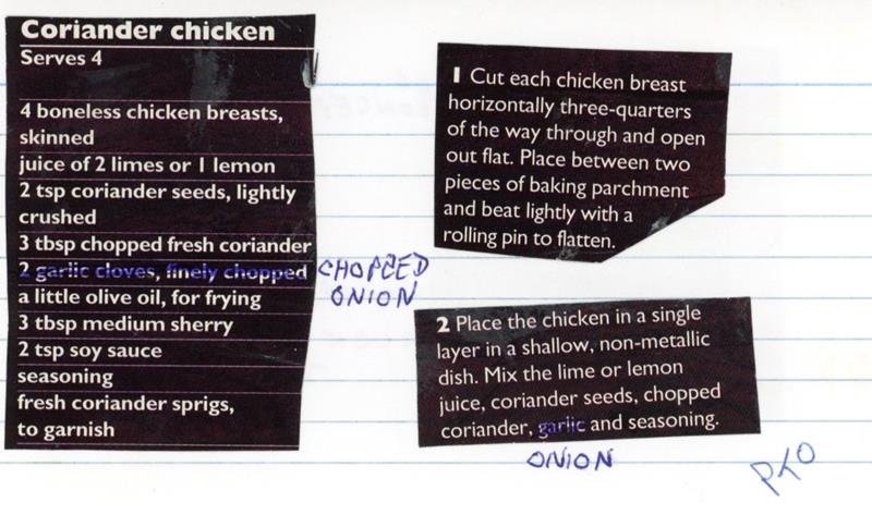 Scan 1 of 2 for Coriander Chicken