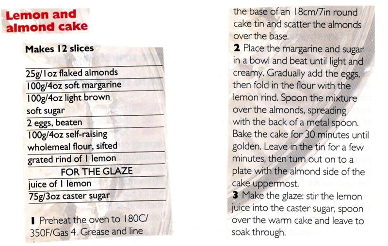 Scan 1 of 1 for Lemon and Almond Cake