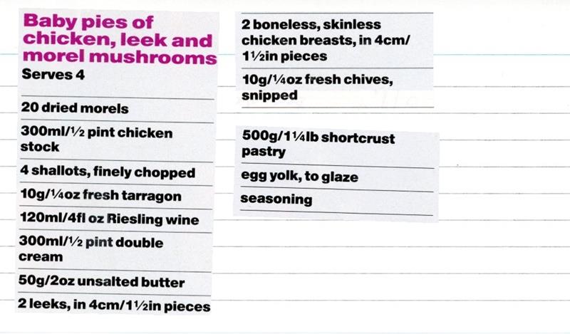 Scan 1 of 2 for Baby Pies of Chicken, Leek and Morel Mushrooms