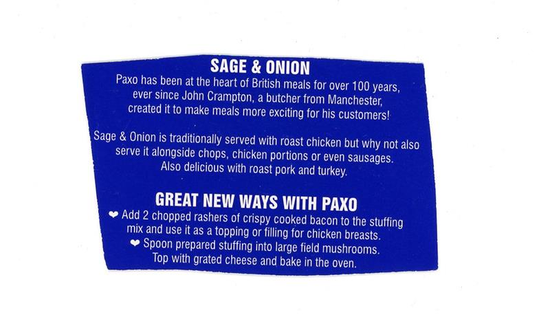 Scan 1 of 1 for Sage & Onion Stuffing (Paxo)