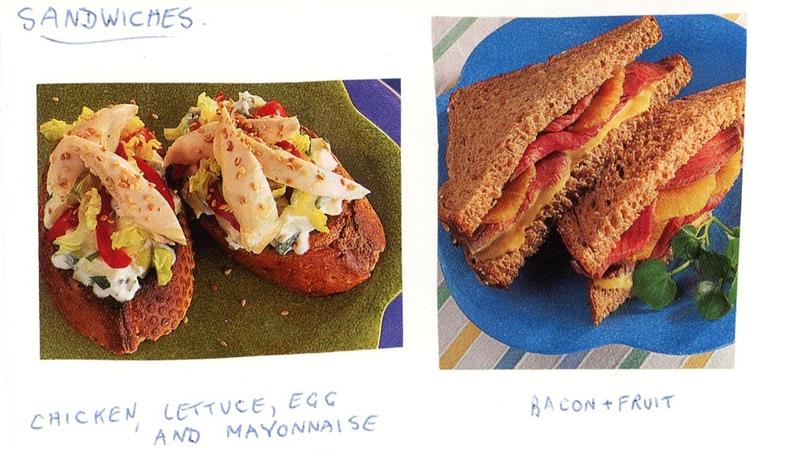 Scan 1 of 1 for Sandwich with Egg, Cheese, Fruit, Chicken, Lettuce, Bacon, Fruit and Mayonnaise
