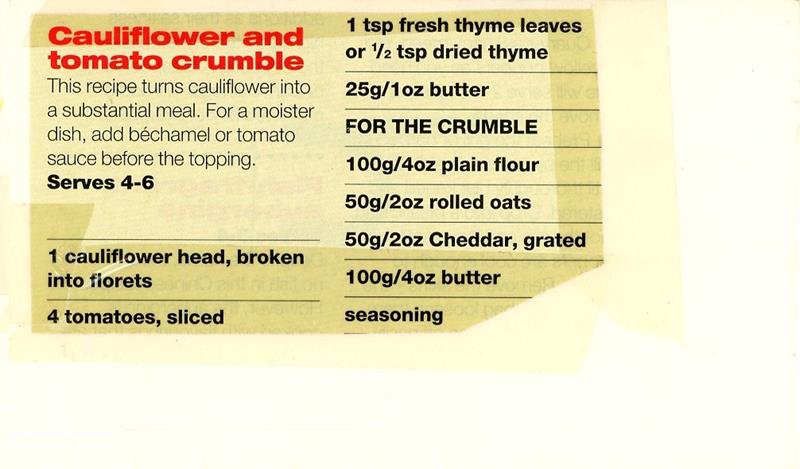 Scan 1 of 2 for Cauliflower and Tomato Crumble