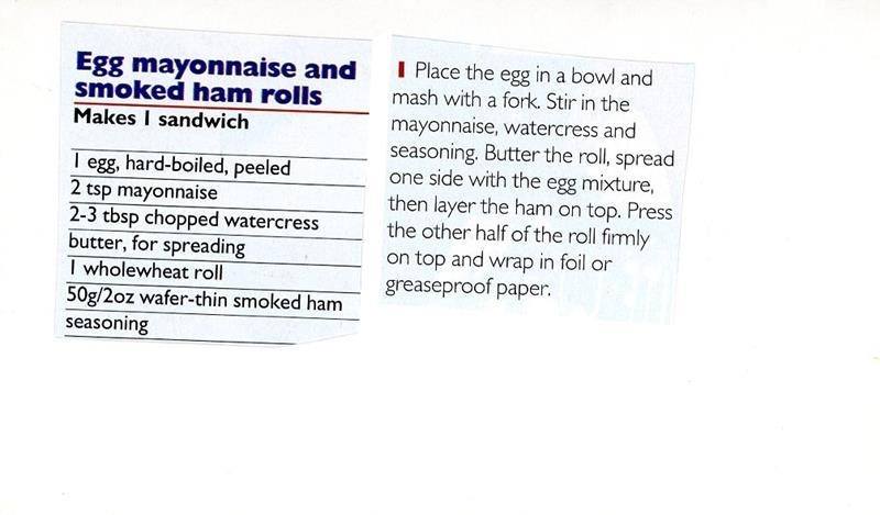 Scan 1 of 1 for Egg Mayonnaise and Smoked Ham Rolls