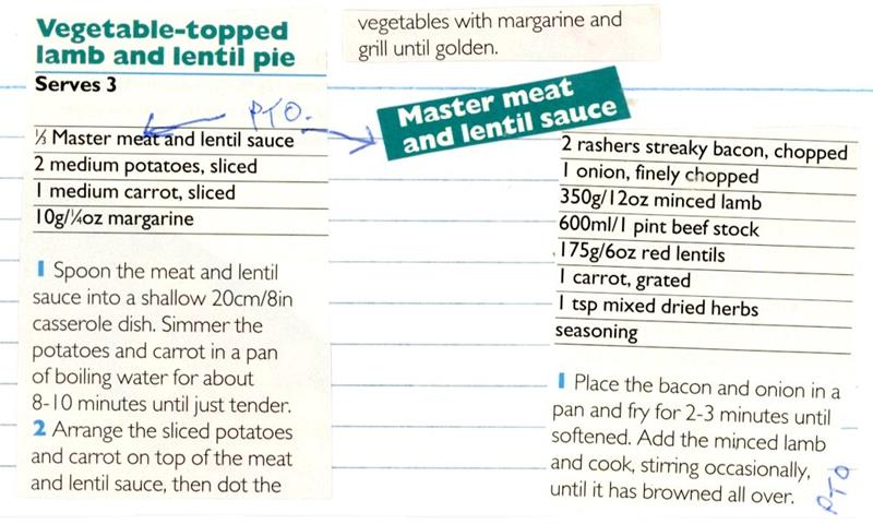 Scan 1 of 2 for Vegetable-topped Lamb and Lentil Pie