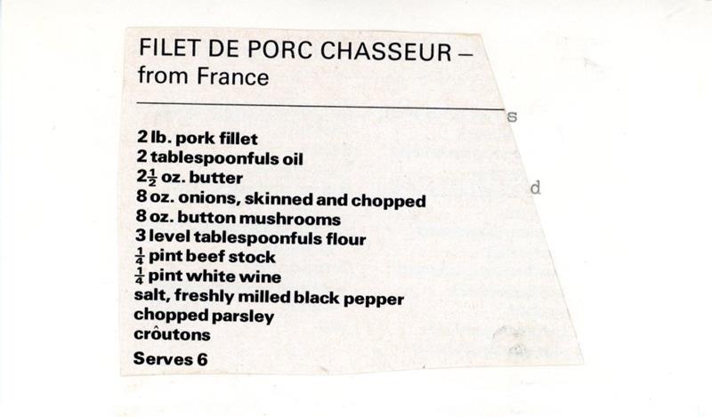 Scan 1 of 2 for Filet de Porc Chasseur