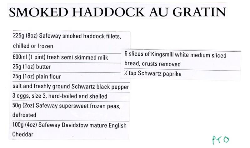 Scan 1 of 2 for Smoked Haddock au Gratin