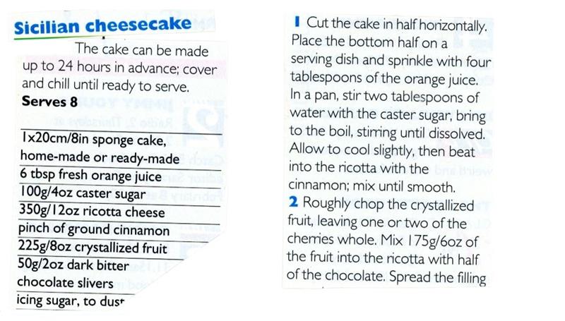 Scan 1 of 2 for Sicilian Cheesecake