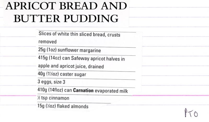 Scan 1 of 2 for Apricot Bread and Butter Pudding