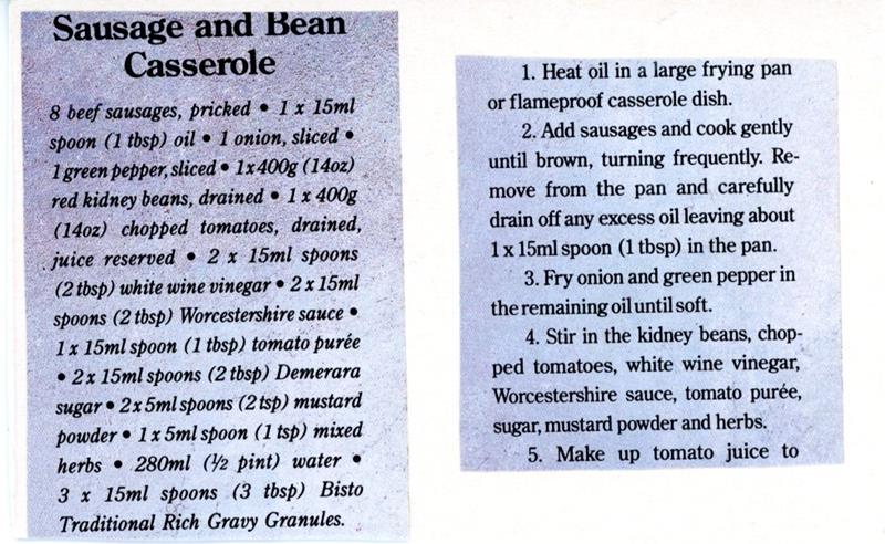 Scan 1 of 2 for Sausage & Bean Casserole