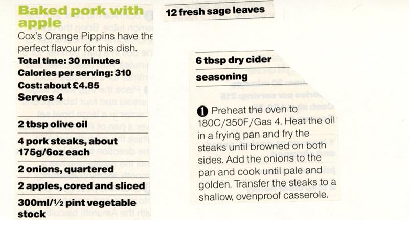 Scan 1 of 2 for Pork Steaks with Apple and Cider