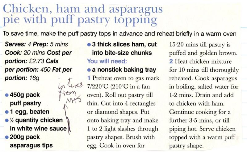 Scan 1 of 2 for Chicken, Ham and Asparagus Pie with Puff Pastry Topping