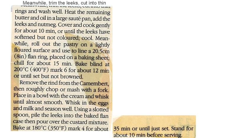 Scan 2 of 2 for Cheese & Leek Tart