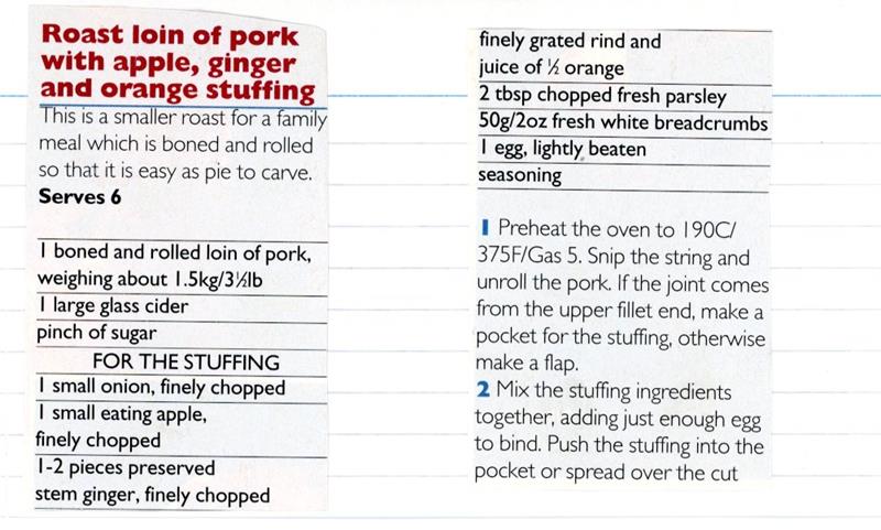 Scan 1 of 2 for Roast Loin of Pork with Apple, Ginger and Orange Stuffing