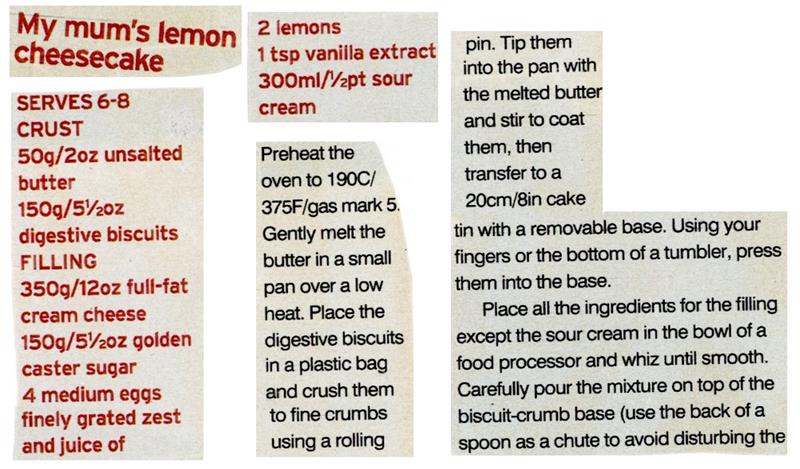 Scan 1 of 2 for My Mum's Lemon Cheesecake