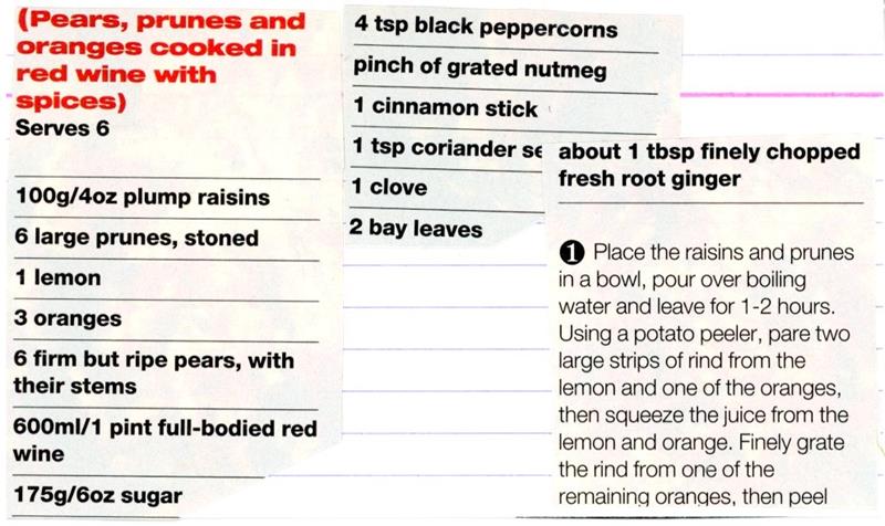 Scan 1 of 2 for Pears, Prunes and Oranges Cooked in Red Wine with Spices