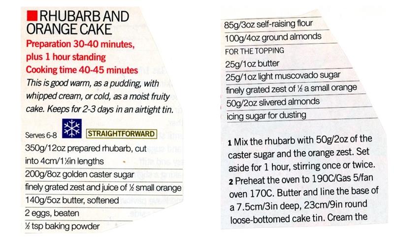 Scan 1 of 2 for Rhubarb and Orange Cake