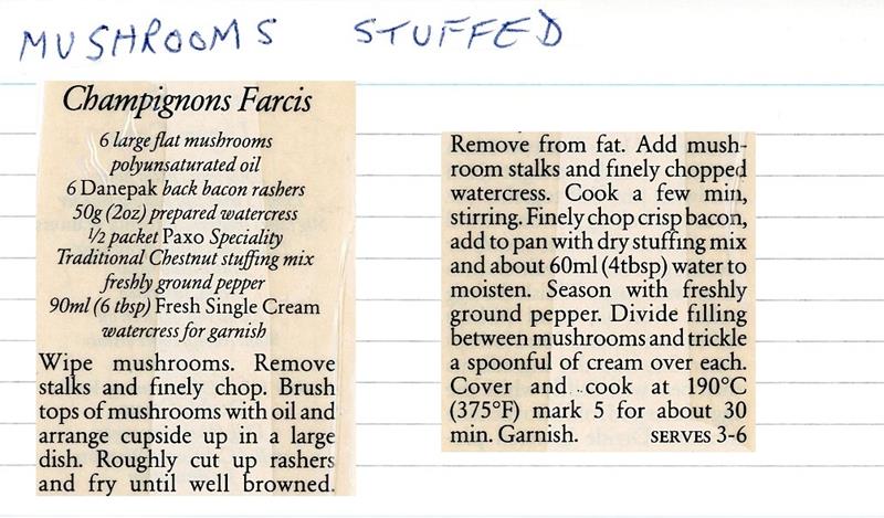 Scan 1 of 1 for Champignons Farcis (Stuffed Mushrooms)