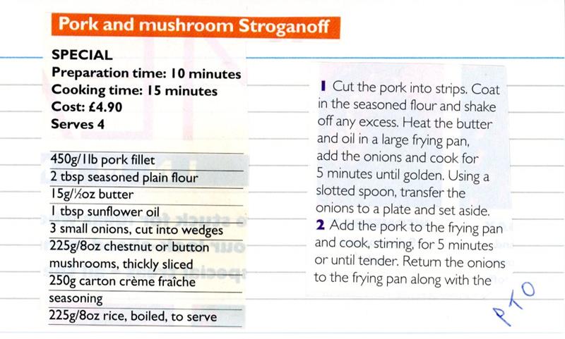 Scan 1 of 2 for Pork and Mushroom Stroganoff