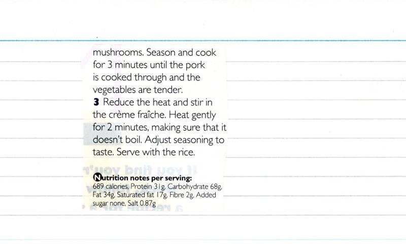 Scan 2 of 2 for Pork and Mushroom Stroganoff