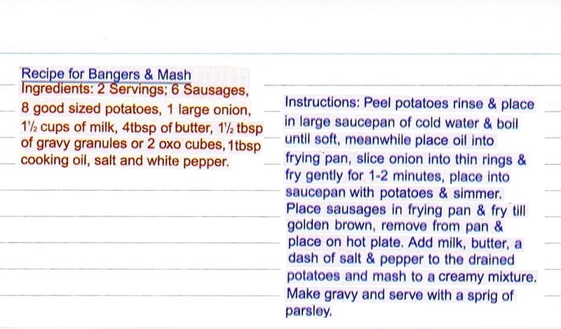 Scan 1 of 1 for Bangers & Mash