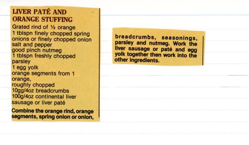 Scan 1 of 1 for Liver Pâté and Orange Stuffing