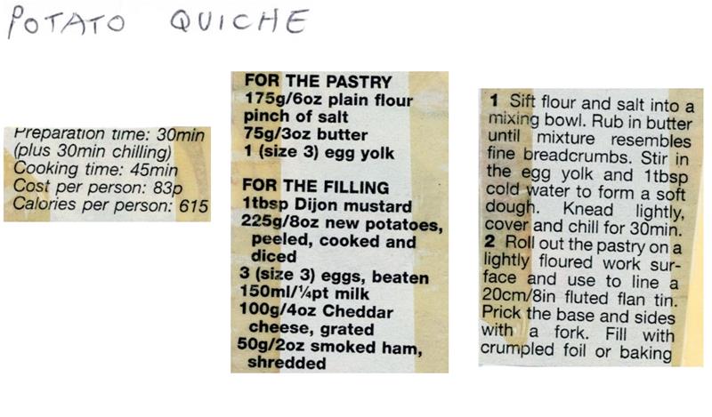 Scan 1 of 2 for Potato Quiche