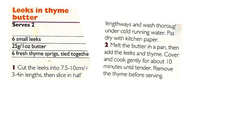 Scan 1 of 1 for Leeks in Thyme Butter