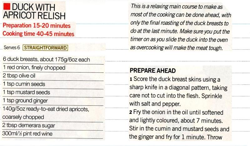Scan 1 of 2 for Duck with Apricot Relish