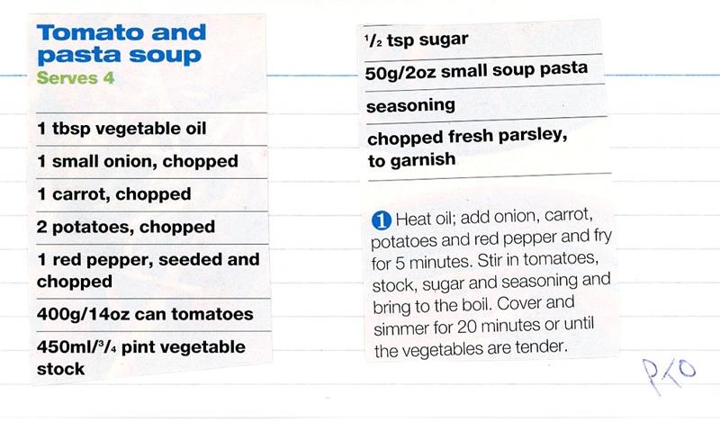 Scan 1 of 2 for Tomato and Pasta Soup