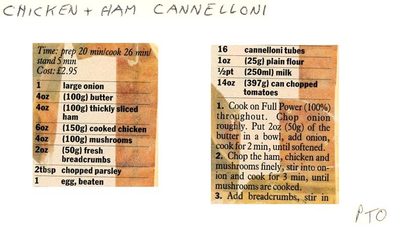 Scan 1 of 2 for Chicken & Gammon Cannelloni