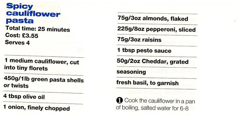 Scan 1 of 2 for Spicy Cauliflower Pasta