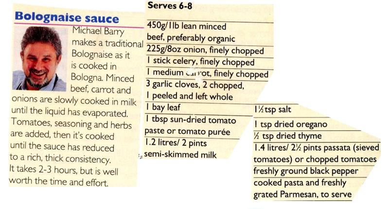Scan 1 of 2 for Bolognaise Sauce