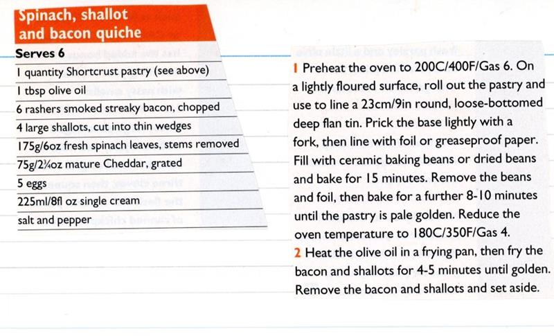 Scan 1 of 2 for Spinach, Shallot and Bacon Quiche