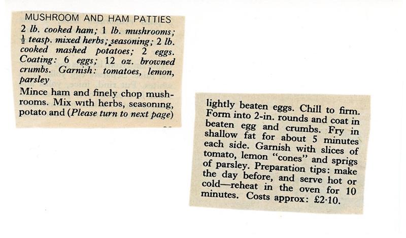 Scan 1 of 1 for Mushroom and Ham Patties