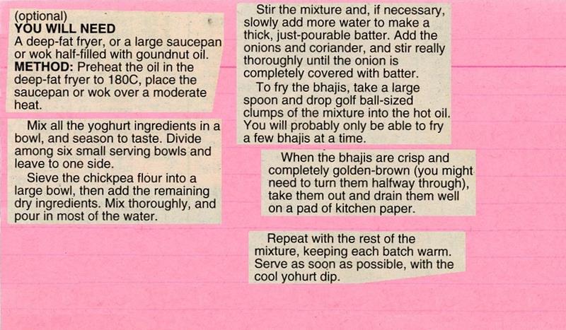 Scan 2 of 2 for Deep-Fried Onion Bhajis with Mint, Coriander & Ginger Yoghurt
