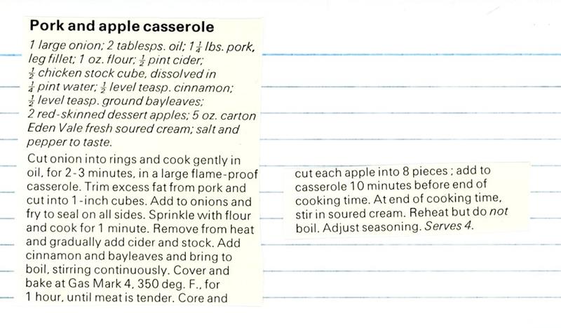 Scan 1 of 1 for Pork and Apple Casserole