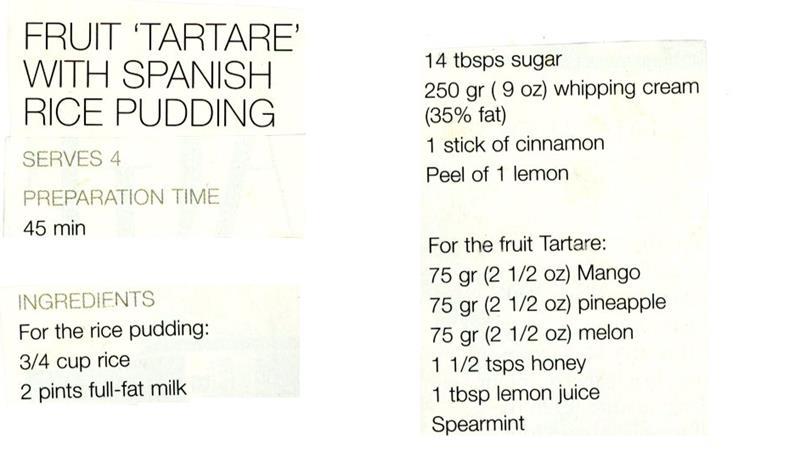 Scan 1 of 2 for Fruit 'Tartare' with Spanish Rice Pudding