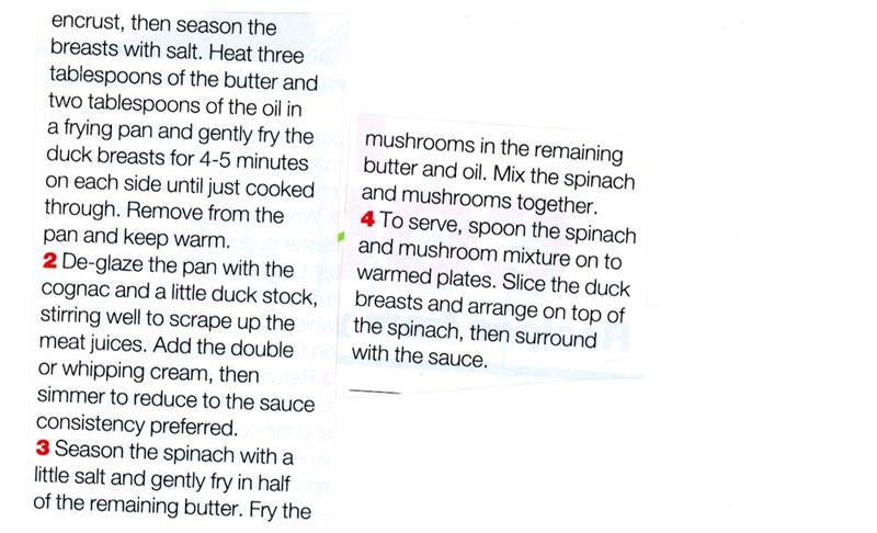 Scan 2 of 2 for Peppered Duck Breasts with Spinach, Mushrooms and Cream