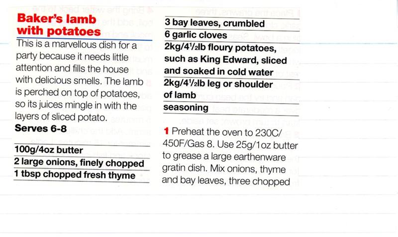 Scan 1 of 2 for Baker's Lamb with Potatoes