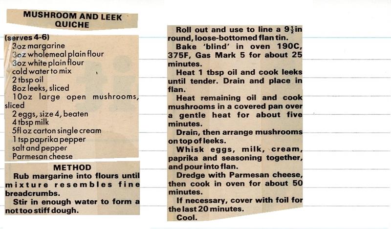 Scan 1 of 1 for Mushroom and Leek Quiche