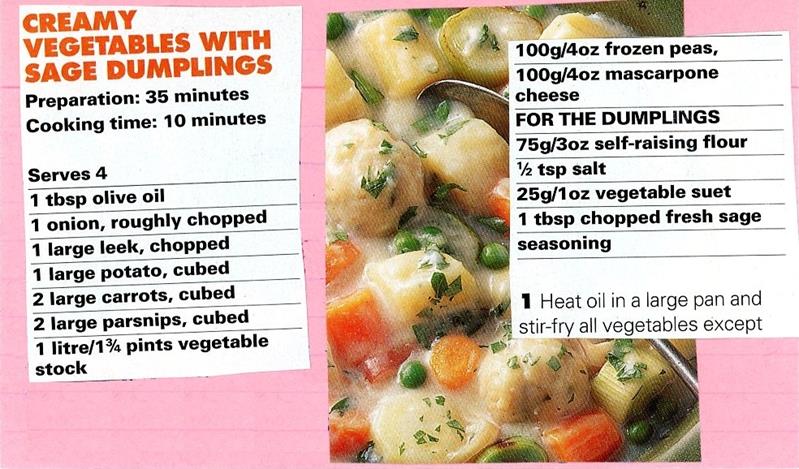 Scan 1 of 2 for Creamy Vegetables with Sage Dumplings