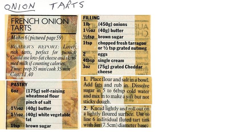Scan 1 of 2 for Onion & Cheese Tartlets